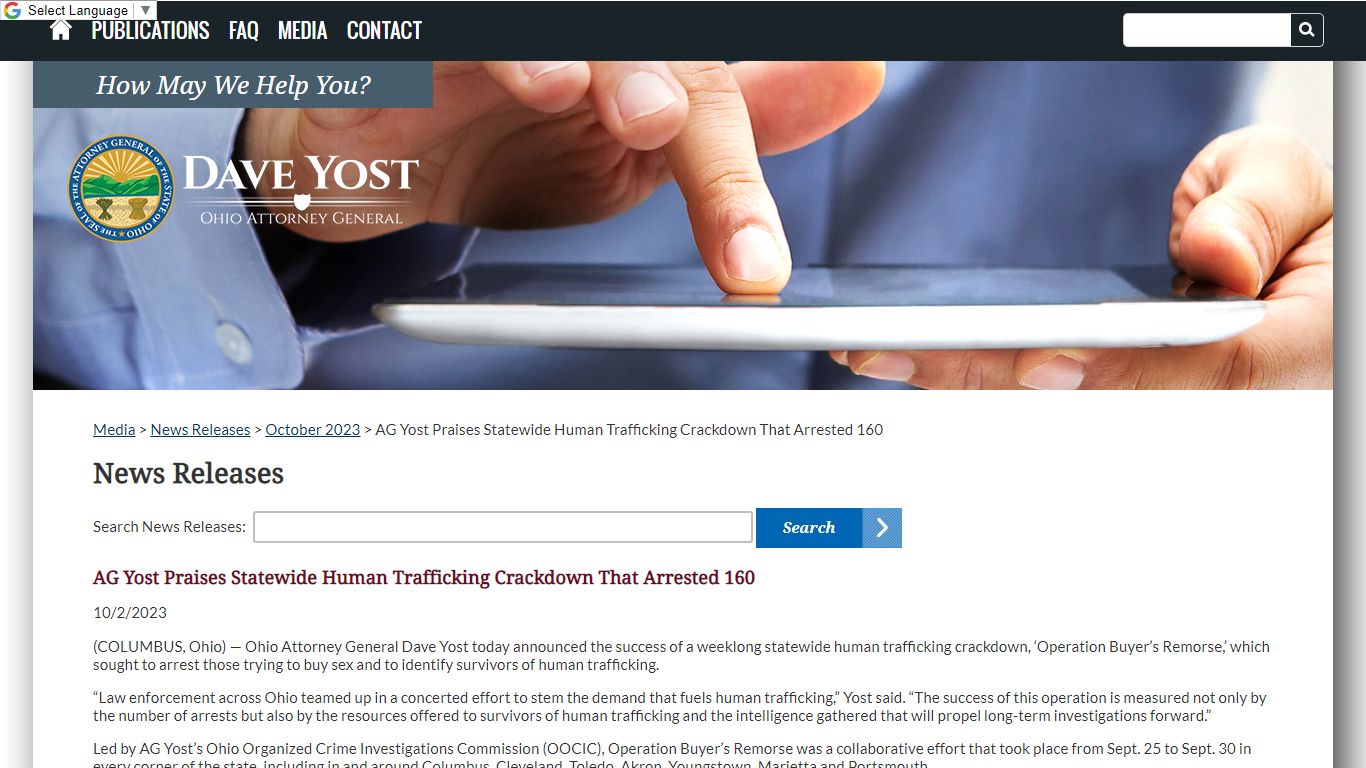 AG Yost Praises Statewide Human Trafficking Crackdown That Arrested 160 ...