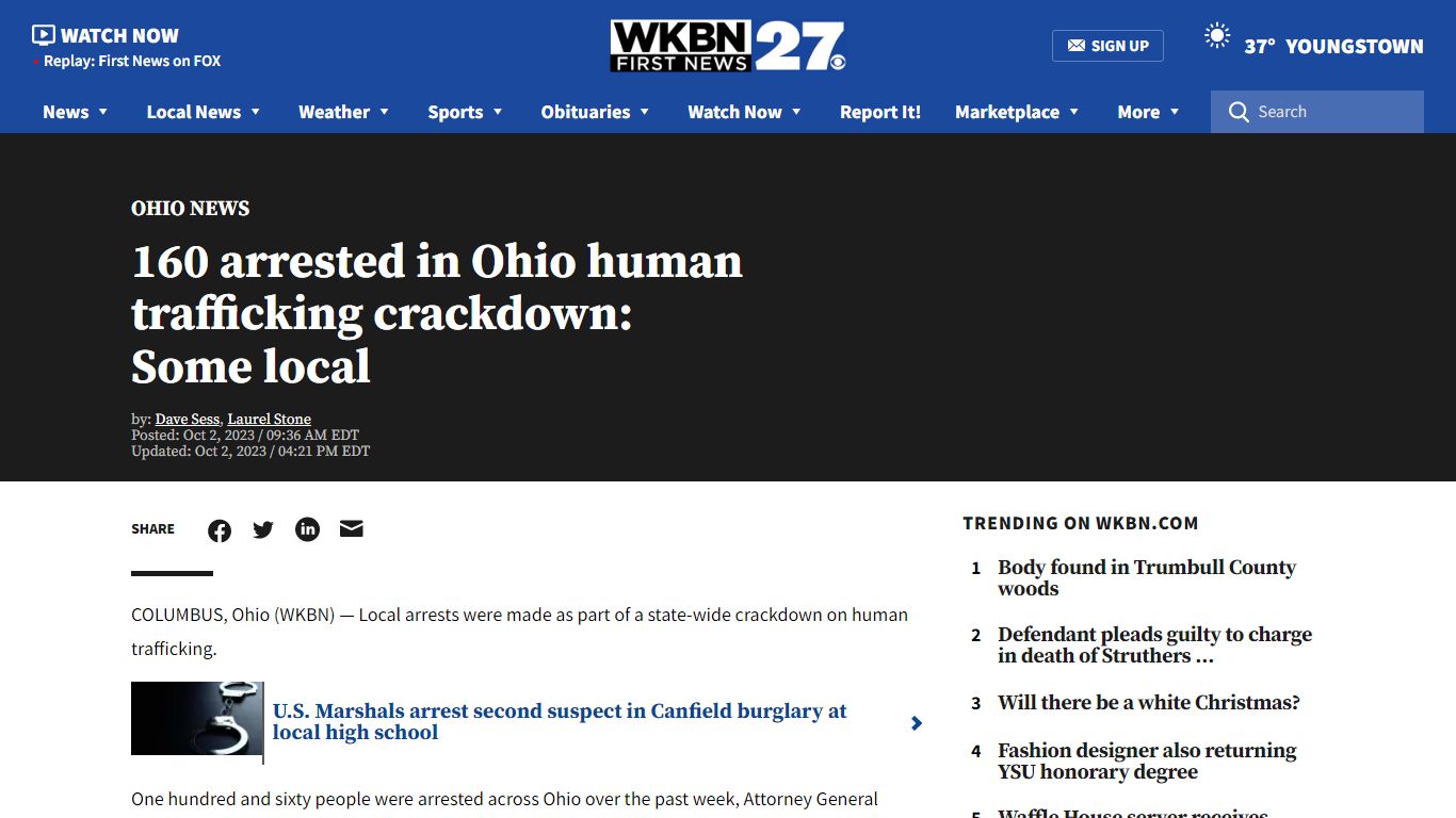 160 arrested in Ohio human trafficking crackdown: Some local - WKBN.com